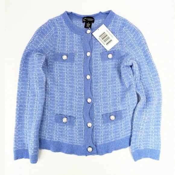 C by Bloomingdale's Cashmere Tweed Stitch Crewneck Cardigan Size S (MSRP $198) - Picture 1 of 4